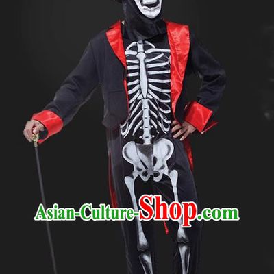 Top Fancy Ball Devil Magician Clothing Halloween Costume Cosplay Skull Ghost Black Suit