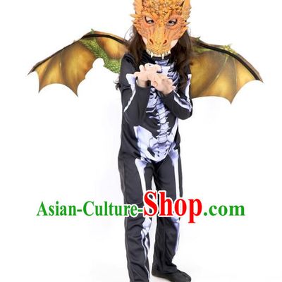 Top Carnival Clothing Cosplay Dinosaur Orange Mask and Wings Set Halloween Fancy Ball Costume