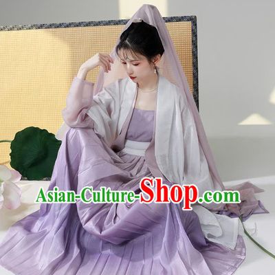 China Traditional Hanfu Song Dynasty Royal Princess Purple Dress Ancient Young Woman Costumes
