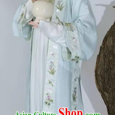 China Song Dynasty Young Woman Dresses Ancient Princess Replica Costumes Traditional Embroidered Light Blue Hanfu Fashion