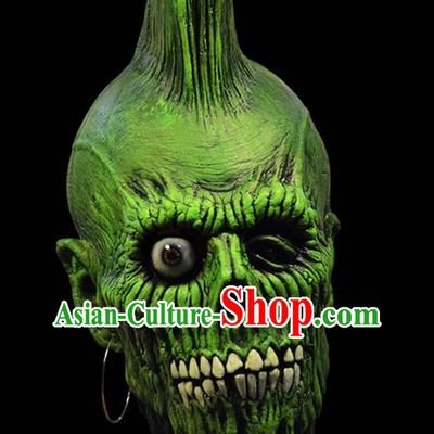 Top Fancy Ball Green Skull Headwear Cosplay Demon Prop Halloween Zombie Mask
