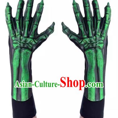 Top Cosplay Skull Prop Halloween Demon Hand Bone Green Gloves Fancy Ball Devil Accessories