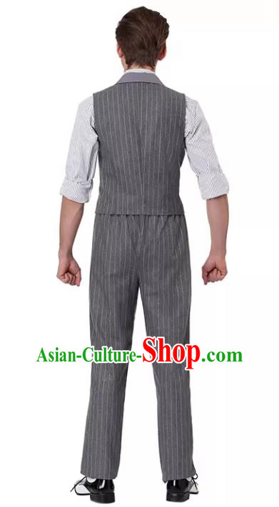 Halloween Fancy Ball Costume Cosplay Bandit Grey Suit Carnival Robber Theme Party Clothing Halloween Fancy Ball Costume Cosplay Bandit Grey Suit Carnival Robber Theme Party Clothing
