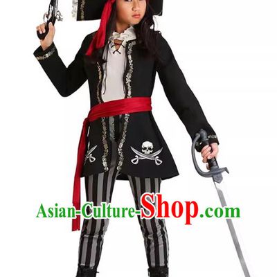 Top Stage Performance Shipmaster Clothing Cosplay Children Pirate Outfit Halloween Party Costume
