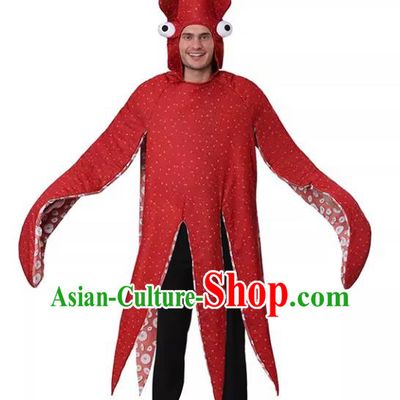 Top Halloween Party Costume Stage Performance Marine Organism Clothing Cosplay Octopus Red Outfit