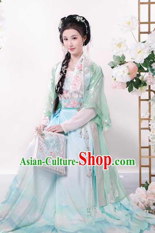 China Ancient Song Dynasty Young Lady Costumes Traditional Embroidered Green Hanfu Dress Complete Set China Ancient Song Dynasty Young Lady Costumes Traditional Embroidered Green Hanfu Dress Complete Set