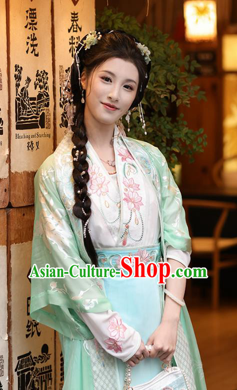 China Ancient Song Dynasty Young Lady Costumes Traditional Embroidered Green Hanfu Dress Complete Set China Ancient Song Dynasty Young Lady Costumes Traditional Embroidered Green Hanfu Dress Complete Set