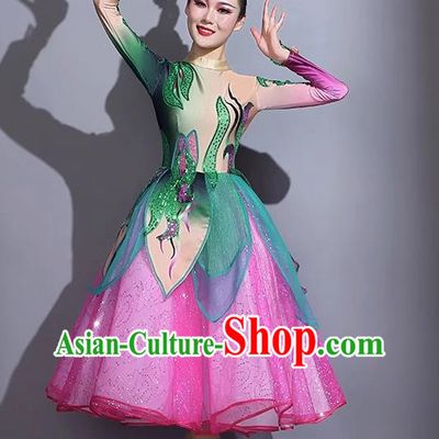 Modern Dance Short Skirt Performance Costume Mid Length Dance Skirt Opening Dance Costume Backup Dance Square Dance Competition Fan Dance