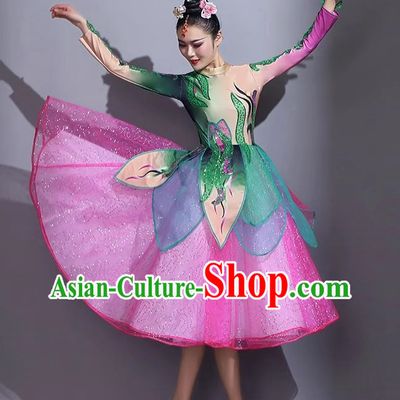 Modern Dance Short Skirt Performance Costume Mid Length Dance Skirt Opening Dance Costume Backup Dance Square Dance Competition Fan Dance