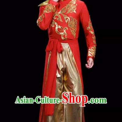 Red Men S Drumming Suit Opening Dance Costume Male Backup Dancer Suit Modern Dance Costume Fan Dancer Dragon Dance Costume