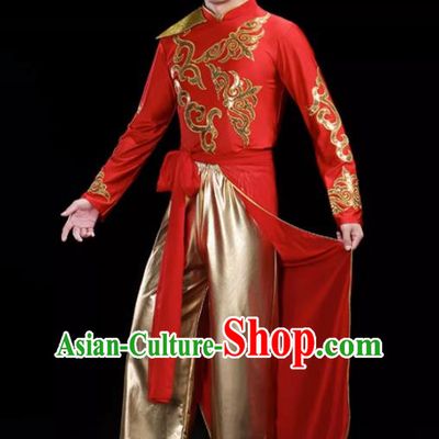 Red Men S Drumming Suit Opening Dance Costume Male Backup Dancer Suit Modern Dance Costume Fan Dancer Dragon Dance Costume