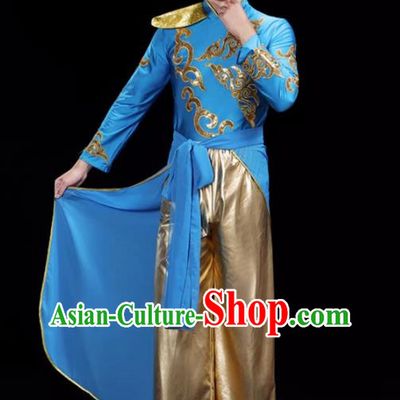 Blue Men S Drumming Suit Opening Dance Costume Male Backup Dancer Suit Modern Dance Costume Fan Dancer Dragon Dance Costume