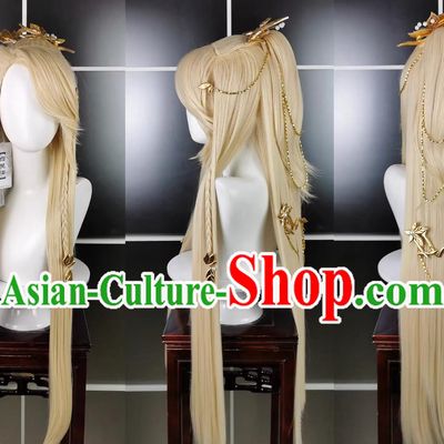 Yuehua Banyongjijinshota Wig Headdress Jiansan Cosplay Wig Headgear Blonde Hair