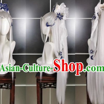Adult Female Wig Jiansan Cosplay Headwear Wig Headgear White Hair