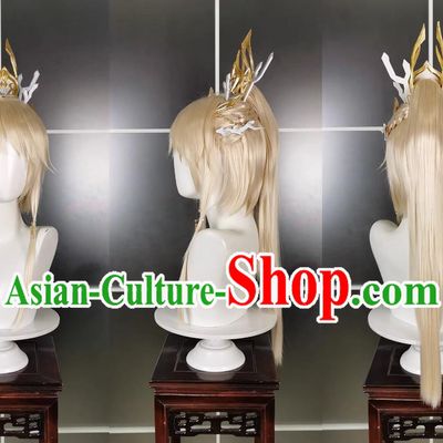 Qionglu Coral Gold Shota Wig Headdress Jiansan Cosplay Wig Headgear Blonde Hair