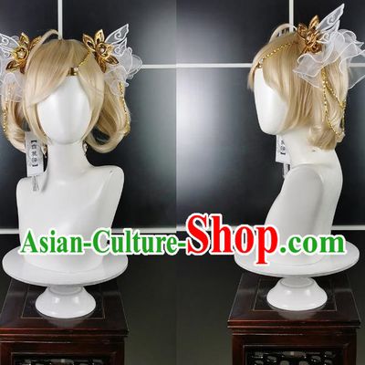 Shanting Yanyue Guojin Loli Wig Headdress Jiansan Cosplay Wig Headgear Blonde Hair