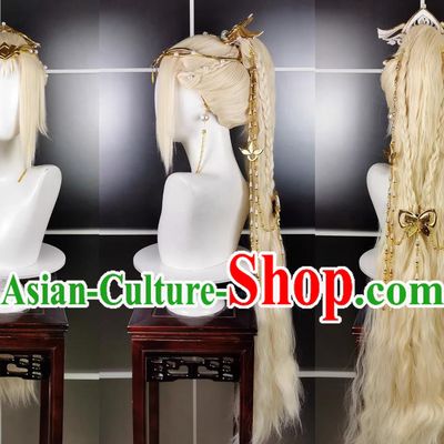 Fu Sheng Le Miao Jin Loli Wig Headdress Jiansan Cosplay Wig Headgear Blonde Hair