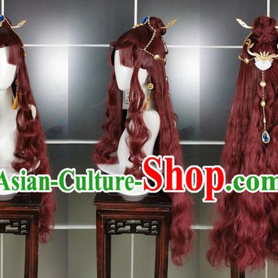 Penglai Npc Ginger Fish Wig Headdress Sword Net 3 Sword Three Cosplay Headwear Styling Hair