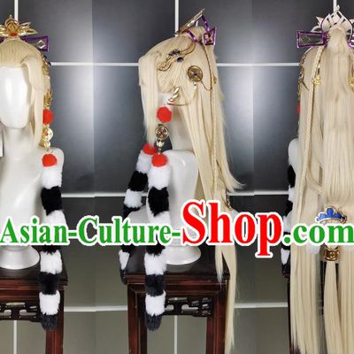 Indra Monkey Gold Female Wig Headdress Sword Three Cosplay Wig Headgear Blonde Hair
