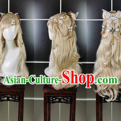 Molten Gold Curly Butterfly Gold Loli Wig Headdress Jiansan Cosplay Wig Headgear Blonde Hair
