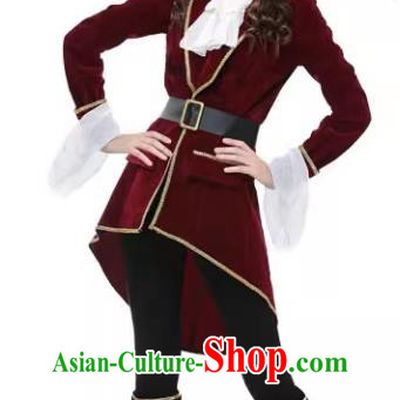 Halloween Stage Performance Clothing Fancy Ball Female Captain Costume Cosplay Woman Pirate Wine Red Outfit