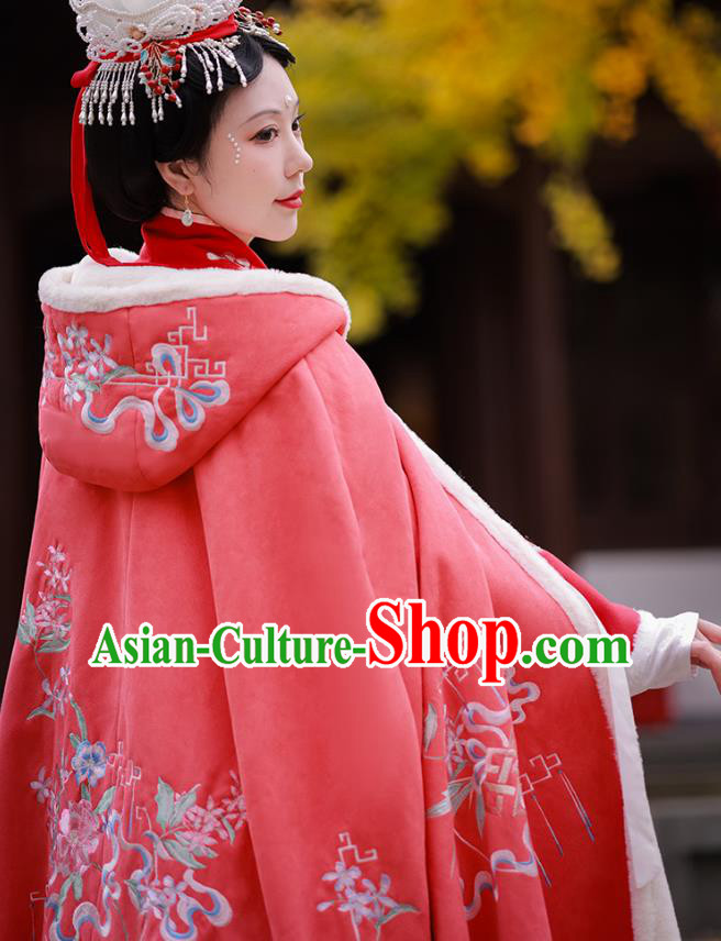 China Winter Pink Cloak Embroidered Hanfu Cape Ancient Princess Clothing Song Dynasty Woman Costume China Winter Pink Cloak Embroidered Hanfu Cape Ancient Princess Clothing Song Dynasty Woman Costume
