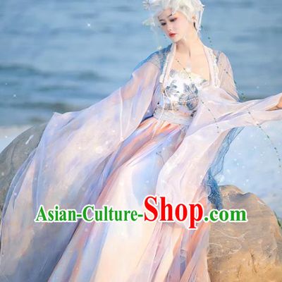 Ice Queen Hanfu China Ancient Goddess Clothing Fairy Blue Hezi Dress