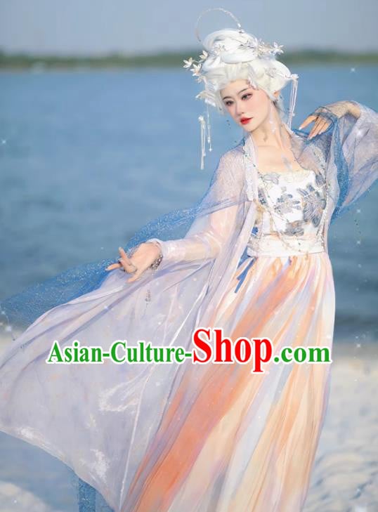Ice Queen Hanfu China Ancient Goddess Clothing Fairy Blue Hezi Dress Ice Queen Hanfu China Ancient Goddess Clothing Fairy Blue Hezi Dress