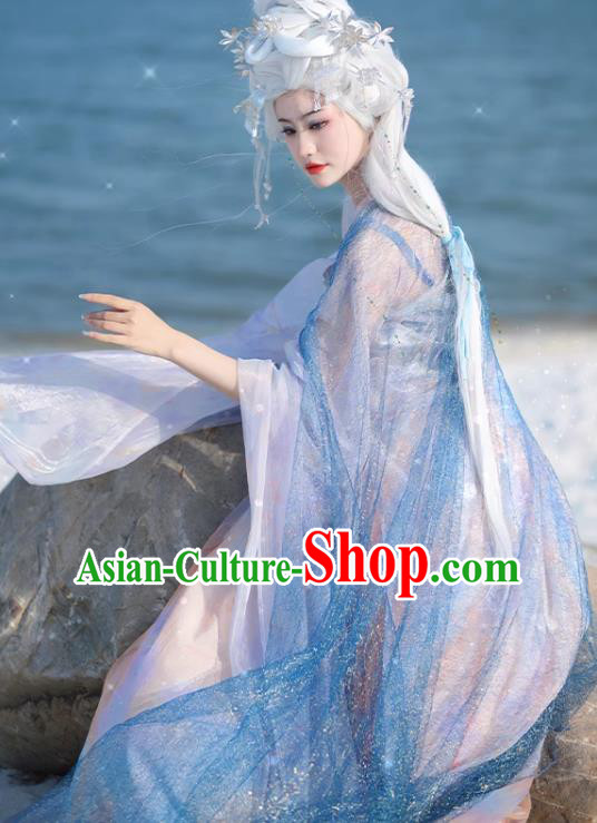 Ice Queen Hanfu China Ancient Goddess Clothing Fairy Blue Hezi Dress Ice Queen Hanfu China Ancient Goddess Clothing Fairy Blue Hezi Dress