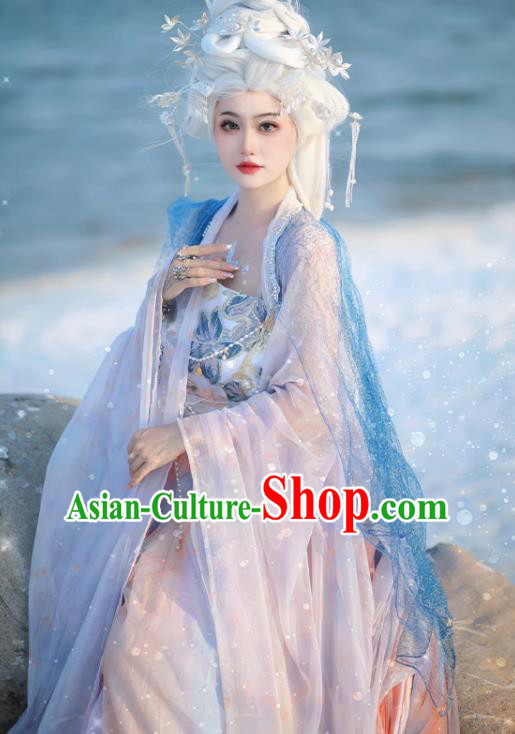 Ice Queen Hanfu China Ancient Goddess Clothing Fairy Blue Hezi Dress Ice Queen Hanfu China Ancient Goddess Clothing Fairy Blue Hezi Dress