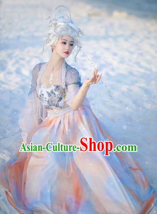 Ice Queen Hanfu China Ancient Goddess Clothing Fairy Blue Hezi Dress Ice Queen Hanfu China Ancient Goddess Clothing Fairy Blue Hezi Dress