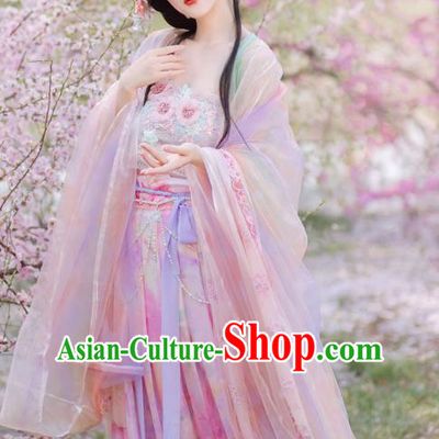 Pink Gradient Purple Dress China Ancient Dancing Woman Hanfu Clothing Tang Dynasty Hezi Qun Costumes