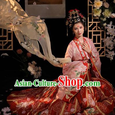 China Tang Dynasty Court Woman Costumes Traditional Hanfu Qiyao Dress Ancient Empress Red Clothing