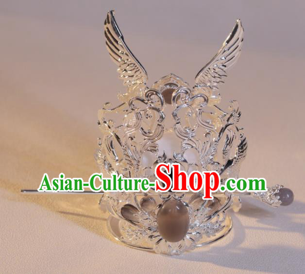 Handmade Silvery Crown and Hairpin Chinese Ancient Prince Hair Jewelries Top Hanfu Male Headgear Handmade Silvery Crown and Hairpin Chinese Ancient Prince Hair Jewelries Top Hanfu Male Headgear