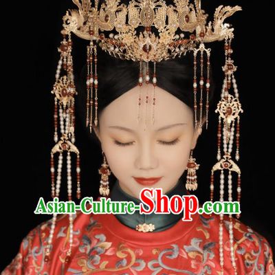 Top Hanfu Headdress Handmade Ming Dynasty Empress Phoenix Coronet Chinese Ancient Bride Hair Jewelries