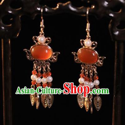 Chinese Ancient Bride Ear Jewelries Top Hanfu Jewelries Handmade Ming Dynasty Empress Earrings