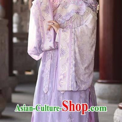 China Ming Dynasty Hanfu Lilac Long Blouse and Mamian Qun A Dream in Red Mansions Jia Tanchun Costumes