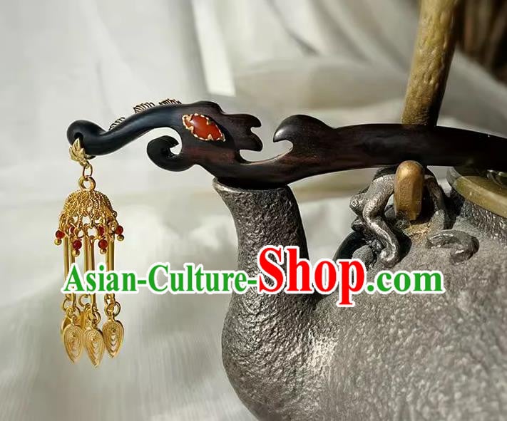 Traditional Golden Tassel Headgear Handmade Cheongsam Hair Jewelry Christmas Gift Chinese Hanfu Ebony Hairpin Traditional Golden Tassel Headgear Handmade Cheongsam Hair Jewelry Christmas Gift Chinese Hanfu Ebony Hairpin