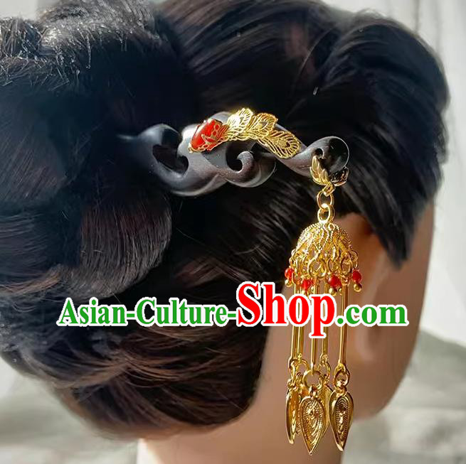 Traditional Golden Tassel Headgear Handmade Cheongsam Hair Jewelry Christmas Gift Chinese Hanfu Ebony Hairpin Traditional Golden Tassel Headgear Handmade Cheongsam Hair Jewelry Christmas Gift Chinese Hanfu Ebony Hairpin