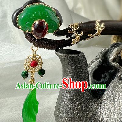 Top Cheongsam Hair Jewelry Chinese Handmade Ebony Hairpin Traditional Hanfu Jade Hair Stick