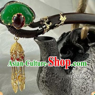 Traditional Hanfu Jade Hair Stick Top Cheongsam Hair Jewelry Chinese Handmade Ebony Hairpin