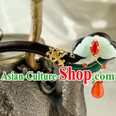 Traditional Jade Butterfly Headgear Handmade Cheongsam Hair Jewelry Christmas Gift Chinese Hanfu Ebony Hairpin
