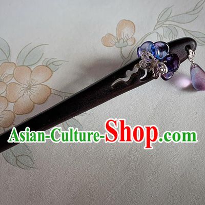 Traditional Ebony Hairpin Handmade Cheongsam Hair Jewelry Christmas Gift Chinese Hanfu Purple Glass Headgear
