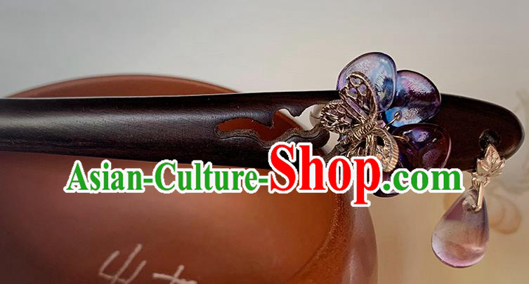 Traditional Ebony Hairpin Handmade Cheongsam Hair Jewelry Christmas Gift Chinese Hanfu Purple Glass Headgear Traditional Ebony Hairpin Handmade Cheongsam Hair Jewelry Christmas Gift Chinese Hanfu Purple Glass Headgear