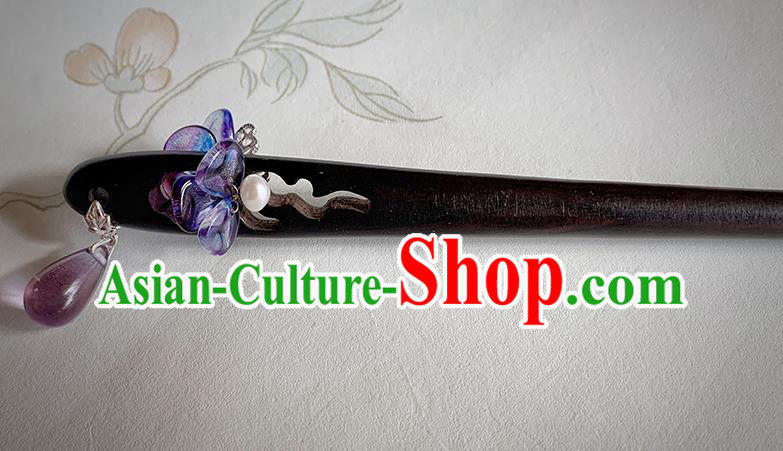 Traditional Ebony Hairpin Handmade Cheongsam Hair Jewelry Christmas Gift Chinese Hanfu Purple Glass Headgear Traditional Ebony Hairpin Handmade Cheongsam Hair Jewelry Christmas Gift Chinese Hanfu Purple Glass Headgear