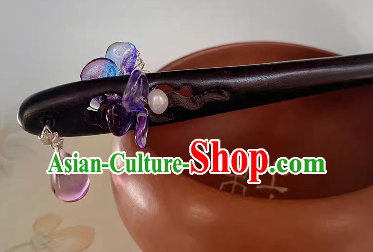 Traditional Ebony Hairpin Handmade Cheongsam Hair Jewelry Christmas Gift Chinese Hanfu Purple Glass Headgear Traditional Ebony Hairpin Handmade Cheongsam Hair Jewelry Christmas Gift Chinese Hanfu Purple Glass Headgear