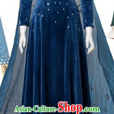 Top England Princess Blue Velvet Dress Christmas Stage Performance Costume European Retro Clothing
