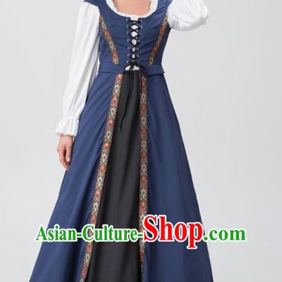 Christmas Drama Performance Costume Medieval European Costume Renaissance Woman Court Dark Blue Long Dress