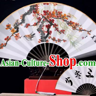 Top Metal Fan Handmade Tai Chi Dance Fan Kung Fu Fan Stage Performance Painting Plum Blossom Fan