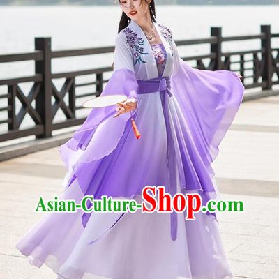 Purple China Tang Dynasty Princess Clothing Ancient Goddess Costume Hanfu Wide Sleeve Fairy Dress